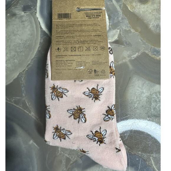 Melissa Girl's Pair Of Crew Socks, Bumble Bee Print Size US 6 To 7, NEW - Picture 4 of 4